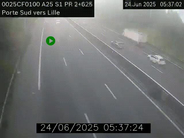 <h2>Webcam autoroute A25 sur le périphérique de Lille à hauteur de Lille-Sud et la sortie 3 Faches-Thumesnil. Vue orientée vers Lille-Centre.</h2>