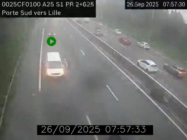 <h2>Webcam autoroute A25 sur le périphérique de Lille à hauteur de Lille-Sud et la sortie 3 Faches-Thumesnil. Vue orientée vers Lille-Centre.</h2>