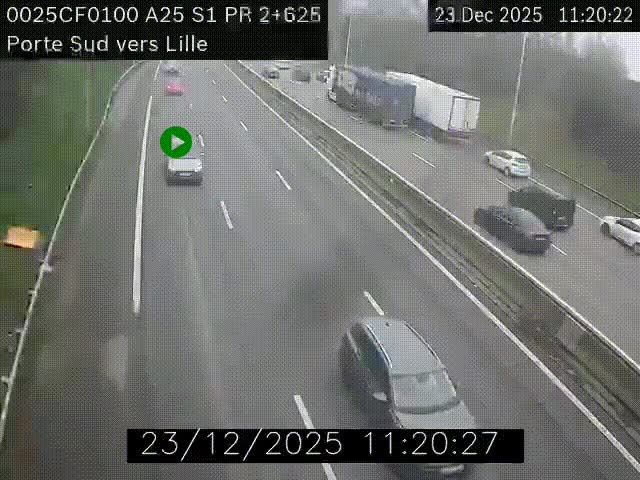 <h2>Webcam autoroute A25 sur le périphérique de Lille à hauteur de Lille-Sud et la sortie 3 Faches-Thumesnil. Vue orientée vers Lille-Centre.</h2>