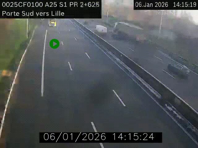 <h2>Webcam autoroute A25 sur le périphérique de Lille à hauteur de Lille-Sud et la sortie 3 Faches-Thumesnil. Vue orientée vers Lille-Centre.</h2>