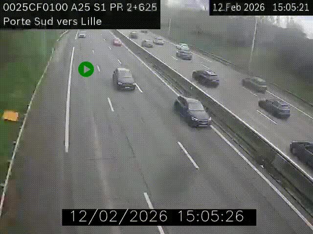<h2>Webcam autoroute A25 sur le périphérique de Lille à hauteur de Lille-Sud et la sortie 3 Faches-Thumesnil. Vue orientée vers Lille-Centre.</h2>