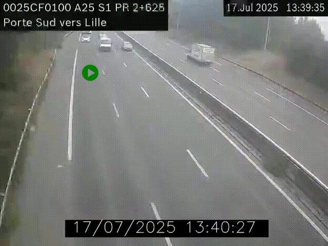<h2>Webcam autoroute A25 sur le périphérique de Lille à hauteur de Lille-Sud et la sortie 3 Faches-Thumesnil. Vue orientée vers Lille-Centre.</h2>