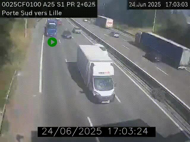 <h2>Webcam autoroute A25 sur le périphérique de Lille à hauteur de Lille-Sud et la sortie 3 Faches-Thumesnil. Vue orientée vers Lille-Centre.</h2>