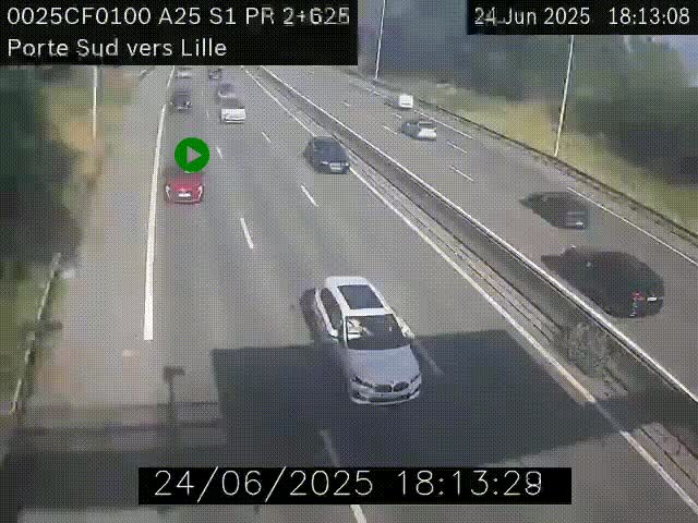 <h2>Webcam autoroute A25 sur le périphérique de Lille à hauteur de Lille-Sud et la sortie 3 Faches-Thumesnil. Vue orientée vers Lille-Centre.</h2>