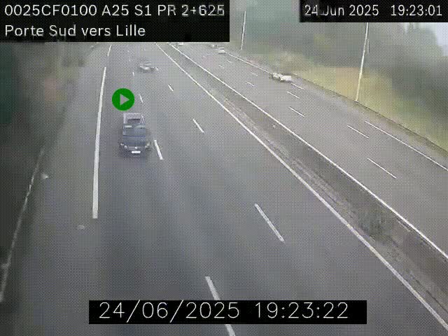 <h2>Webcam autoroute A25 sur le périphérique de Lille à hauteur de Lille-Sud et la sortie 3 Faches-Thumesnil. Vue orientée vers Lille-Centre.</h2>