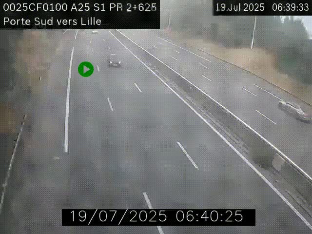 <h2>Webcam autoroute A25 sur le périphérique de Lille à hauteur de Lille-Sud et la sortie 3 Faches-Thumesnil. Vue orientée vers Lille-Centre.</h2>
