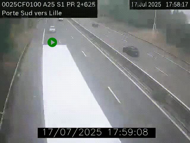 <h2>Webcam autoroute A25 sur le périphérique de Lille à hauteur de Lille-Sud et la sortie 3 Faches-Thumesnil. Vue orientée vers Lille-Centre.</h2>