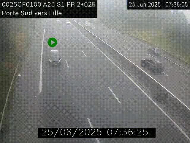 <h2>Webcam autoroute A25 sur le périphérique de Lille à hauteur de Lille-Sud et la sortie 3 Faches-Thumesnil. Vue orientée vers Lille-Centre.</h2>