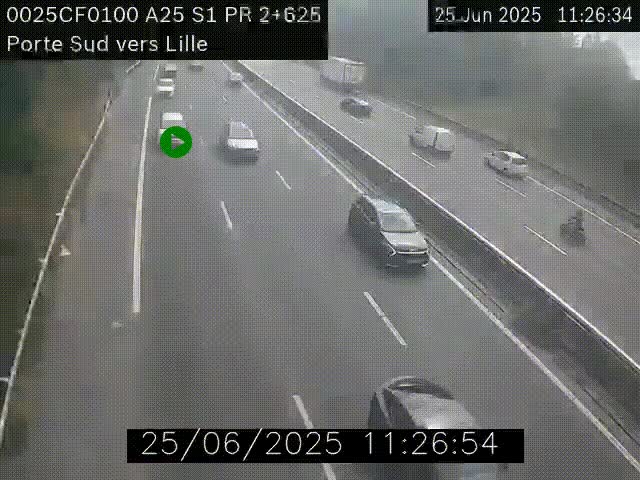 <h2>Webcam autoroute A25 sur le périphérique de Lille à hauteur de Lille-Sud et la sortie 3 Faches-Thumesnil. Vue orientée vers Lille-Centre.</h2>