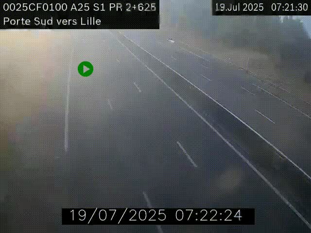 <h2>Webcam autoroute A25 sur le périphérique de Lille à hauteur de Lille-Sud et la sortie 3 Faches-Thumesnil. Vue orientée vers Lille-Centre.</h2>