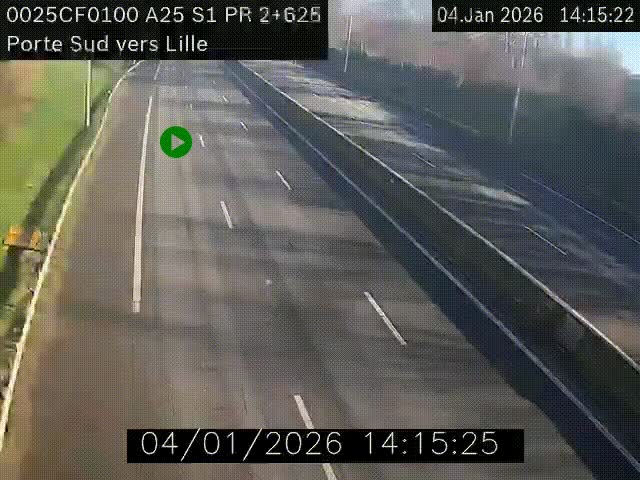 <h2>Webcam autoroute A25 sur le périphérique de Lille à hauteur de Lille-Sud et la sortie 3 Faches-Thumesnil. Vue orientée vers Lille-Centre.</h2>