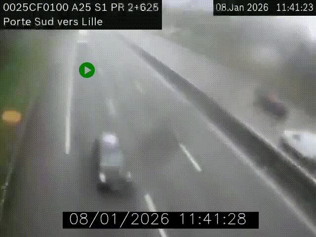 <h2>Webcam autoroute A25 sur le périphérique de Lille à hauteur de Lille-Sud et la sortie 3 Faches-Thumesnil. Vue orientée vers Lille-Centre.</h2>