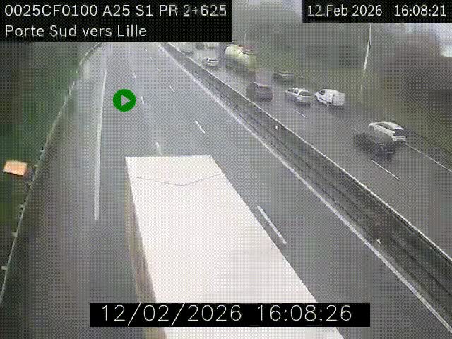 <h2>Webcam autoroute A25 sur le périphérique de Lille à hauteur de Lille-Sud et la sortie 3 Faches-Thumesnil. Vue orientée vers Lille-Centre.</h2>