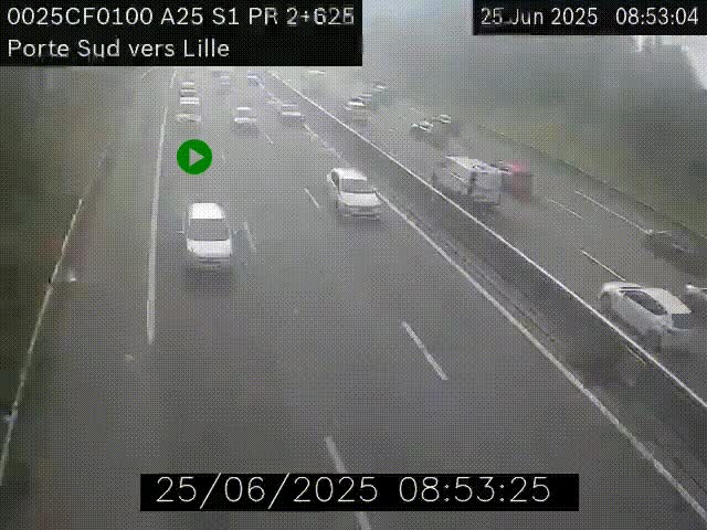<h2>Webcam autoroute A25 sur le périphérique de Lille à hauteur de Lille-Sud et la sortie 3 Faches-Thumesnil. Vue orientée vers Lille-Centre.</h2>