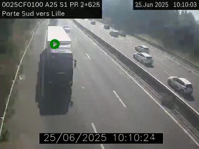 <h2>Webcam autoroute A25 sur le périphérique de Lille à hauteur de Lille-Sud et la sortie 3 Faches-Thumesnil. Vue orientée vers Lille-Centre.</h2>