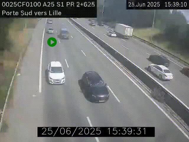 <h2>Webcam autoroute A25 sur le périphérique de Lille à hauteur de Lille-Sud et la sortie 3 Faches-Thumesnil. Vue orientée vers Lille-Centre.</h2>