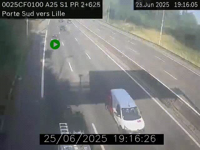 <h2>Webcam autoroute A25 sur le périphérique de Lille à hauteur de Lille-Sud et la sortie 3 Faches-Thumesnil. Vue orientée vers Lille-Centre.</h2>