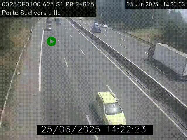 <h2>Webcam autoroute A25 sur le périphérique de Lille à hauteur de Lille-Sud et la sortie 3 Faches-Thumesnil. Vue orientée vers Lille-Centre.</h2>