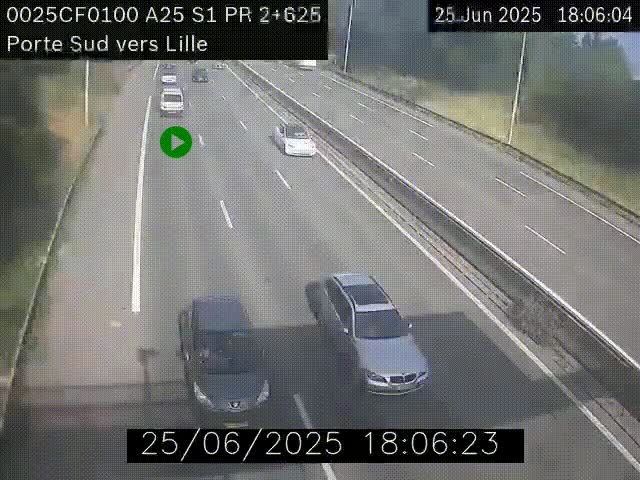 <h2>Webcam autoroute A25 sur le périphérique de Lille à hauteur de Lille-Sud et la sortie 3 Faches-Thumesnil. Vue orientée vers Lille-Centre.</h2>