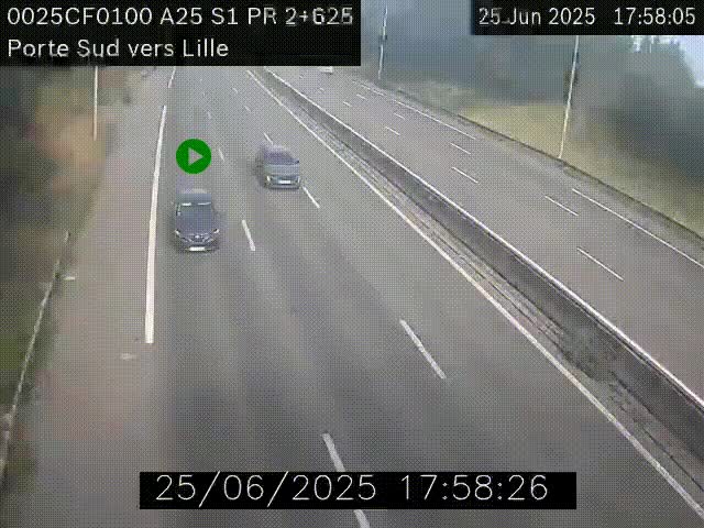 <h2>Webcam autoroute A25 sur le périphérique de Lille à hauteur de Lille-Sud et la sortie 3 Faches-Thumesnil. Vue orientée vers Lille-Centre.</h2>