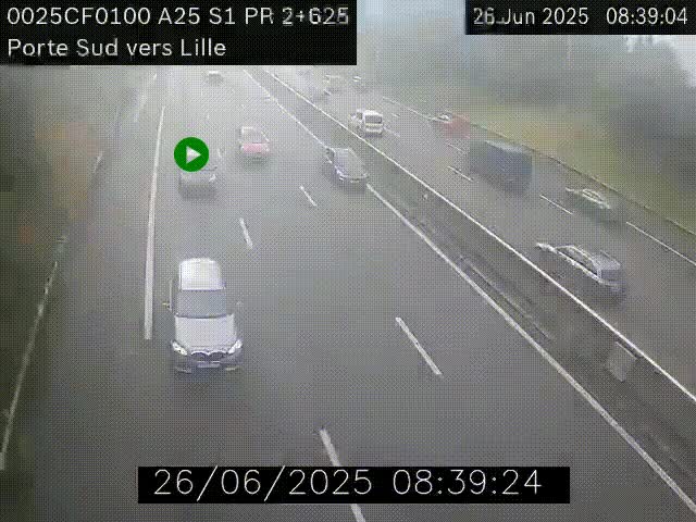 <h2>Webcam autoroute A25 sur le périphérique de Lille à hauteur de Lille-Sud et la sortie 3 Faches-Thumesnil. Vue orientée vers Lille-Centre.</h2>