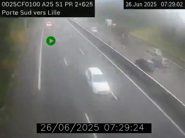 <h2>Webcam autoroute A25 sur le périphérique de Lille à hauteur de Lille-Sud et la sortie 3 Faches-Thumesnil. Vue orientée vers Lille-Centre.</h2>