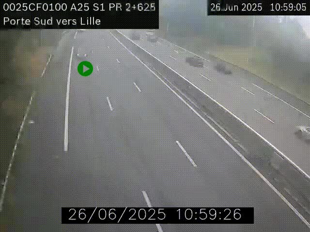 <h2>Webcam autoroute A25 sur le périphérique de Lille à hauteur de Lille-Sud et la sortie 3 Faches-Thumesnil. Vue orientée vers Lille-Centre.</h2>