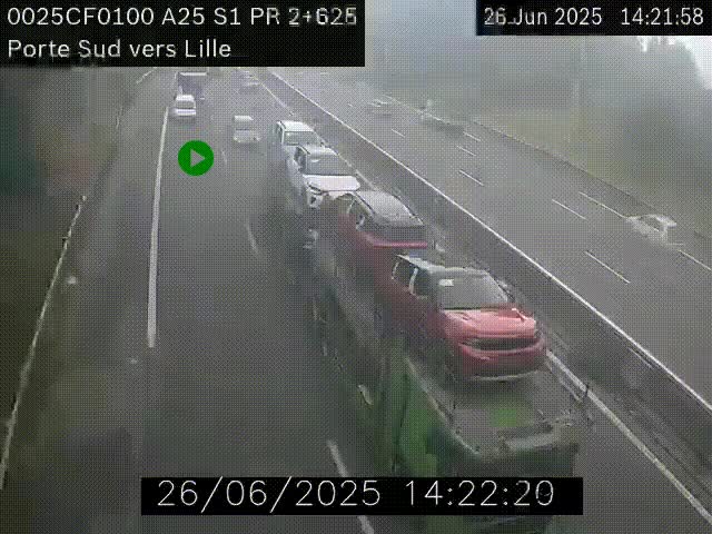 <h2>Webcam autoroute A25 sur le périphérique de Lille à hauteur de Lille-Sud et la sortie 3 Faches-Thumesnil. Vue orientée vers Lille-Centre.</h2>