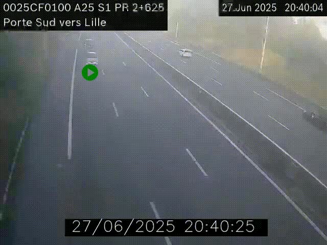 <h2>Webcam autoroute A25 sur le périphérique de Lille à hauteur de Lille-Sud et la sortie 3 Faches-Thumesnil. Vue orientée vers Lille-Centre.</h2>