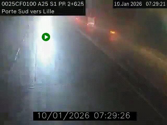 <h2>Webcam autoroute A25 sur le périphérique de Lille à hauteur de Lille-Sud et la sortie 3 Faches-Thumesnil. Vue orientée vers Lille-Centre.</h2>