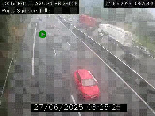 <h2>Webcam autoroute A25 sur le périphérique de Lille à hauteur de Lille-Sud et la sortie 3 Faches-Thumesnil. Vue orientée vers Lille-Centre.</h2>