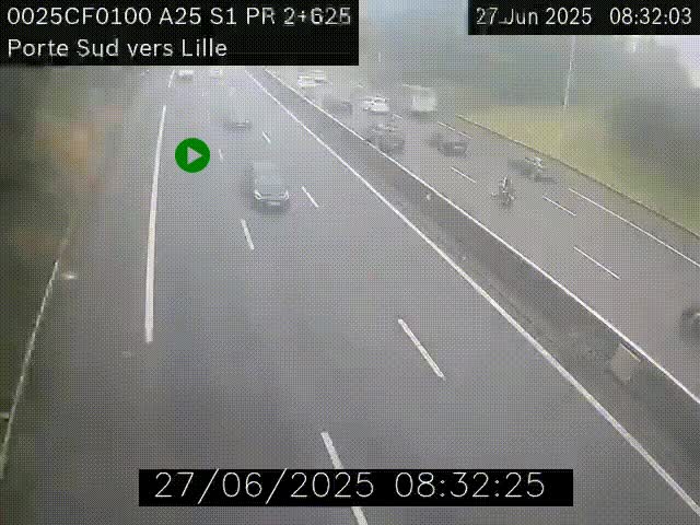 <h2>Webcam autoroute A25 sur le périphérique de Lille à hauteur de Lille-Sud et la sortie 3 Faches-Thumesnil. Vue orientée vers Lille-Centre.</h2>