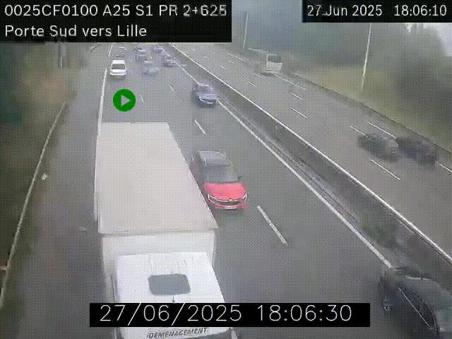 <h2>Webcam autoroute A25 sur le périphérique de Lille à hauteur de Lille-Sud et la sortie 3 Faches-Thumesnil. Vue orientée vers Lille-Centre.</h2>