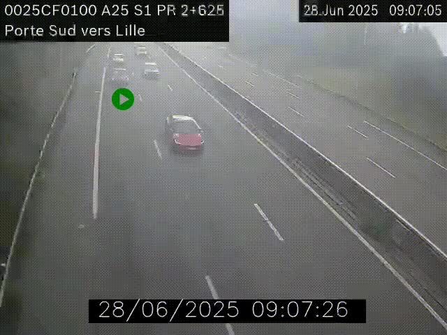 <h2>Webcam autoroute A25 sur le périphérique de Lille à hauteur de Lille-Sud et la sortie 3 Faches-Thumesnil. Vue orientée vers Lille-Centre.</h2>