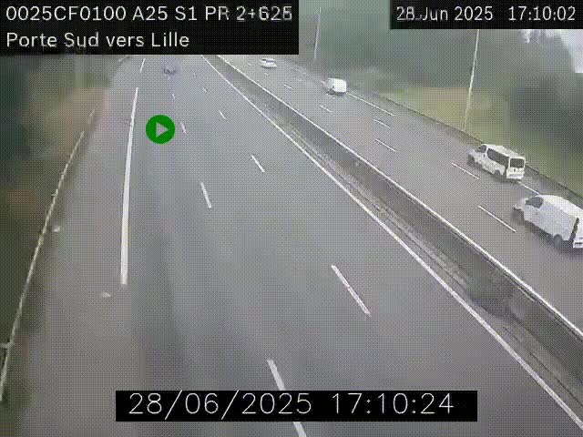 <h2>Webcam autoroute A25 sur le périphérique de Lille à hauteur de Lille-Sud et la sortie 3 Faches-Thumesnil. Vue orientée vers Lille-Centre.</h2>