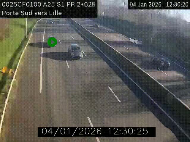 <h2>Webcam autoroute A25 sur le périphérique de Lille à hauteur de Lille-Sud et la sortie 3 Faches-Thumesnil. Vue orientée vers Lille-Centre.</h2>
