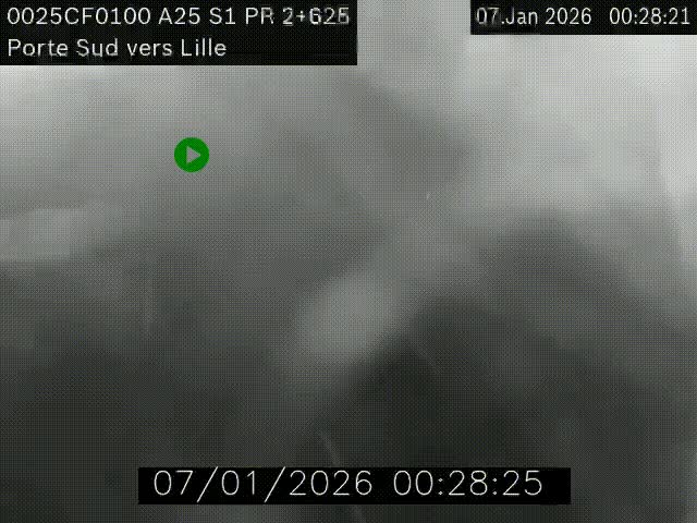 Webcam autoroute A25 sur le périphérique de Lille à hauteur de Lille-Sud et la sortie 3 Faches-Thumesnil. Vue orientée vers Lille-Centre.