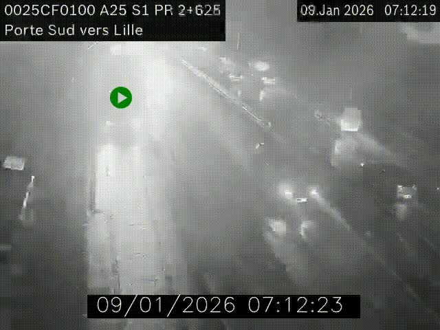 <h2>Webcam autoroute A25 sur le périphérique de Lille à hauteur de Lille-Sud et la sortie 3 Faches-Thumesnil. Vue orientée vers Lille-Centre.</h2>