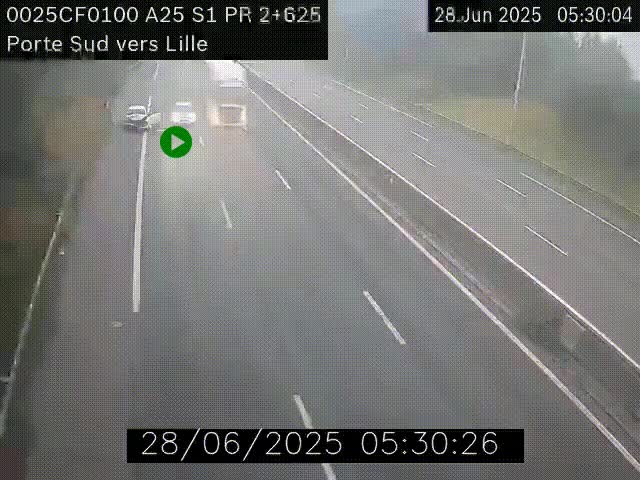 <h2>Webcam autoroute A25 sur le périphérique de Lille à hauteur de Lille-Sud et la sortie 3 Faches-Thumesnil. Vue orientée vers Lille-Centre.</h2>