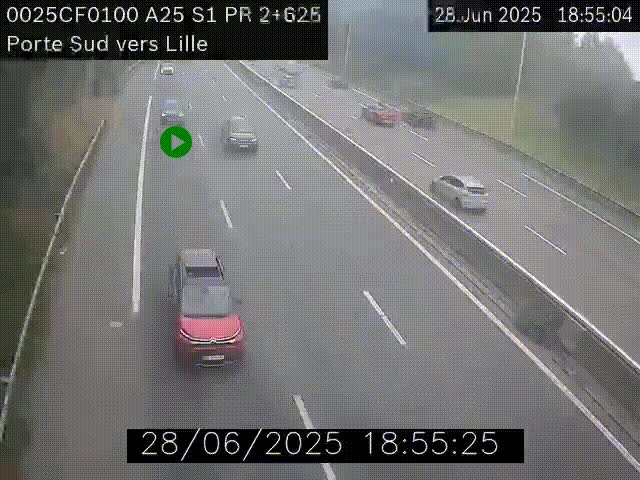 <h2>Webcam autoroute A25 sur le périphérique de Lille à hauteur de Lille-Sud et la sortie 3 Faches-Thumesnil. Vue orientée vers Lille-Centre.</h2>