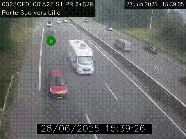 <h2>Webcam autoroute A25 sur le périphérique de Lille à hauteur de Lille-Sud et la sortie 3 Faches-Thumesnil. Vue orientée vers Lille-Centre.</h2>