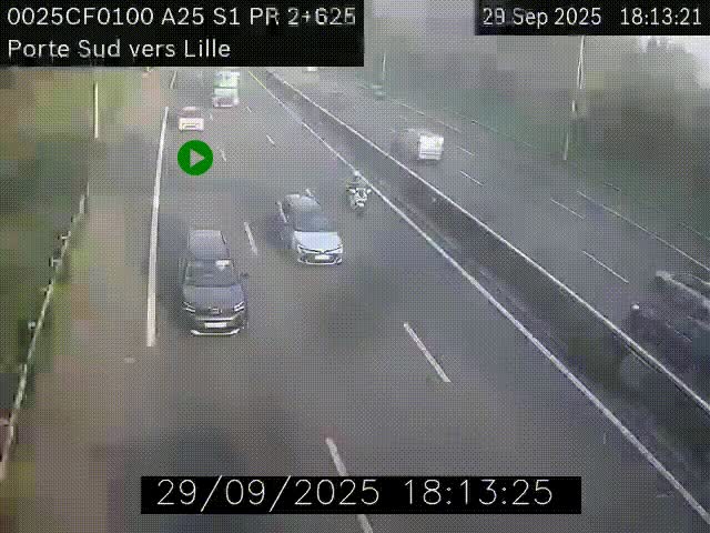 <h2>Webcam autoroute A25 sur le périphérique de Lille à hauteur de Lille-Sud et la sortie 3 Faches-Thumesnil. Vue orientée vers Lille-Centre.</h2>