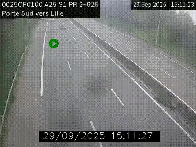 Webcam autoroute A25 sur le périphérique de Lille à hauteur de Lille-Sud et la sortie 3 Faches-Thumesnil. Vue orientée vers Lille-Centre.
