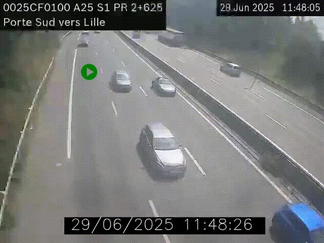 <h2>Webcam autoroute A25 sur le périphérique de Lille à hauteur de Lille-Sud et la sortie 3 Faches-Thumesnil. Vue orientée vers Lille-Centre.</h2>