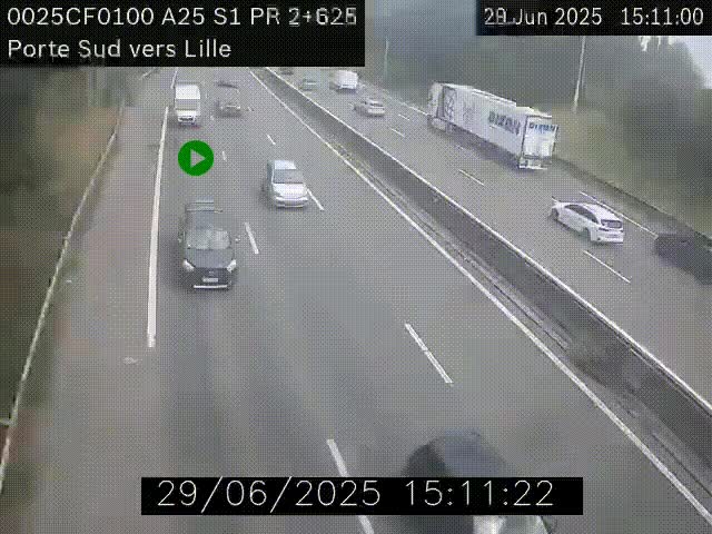 <h2>Webcam autoroute A25 sur le périphérique de Lille à hauteur de Lille-Sud et la sortie 3 Faches-Thumesnil. Vue orientée vers Lille-Centre.</h2>