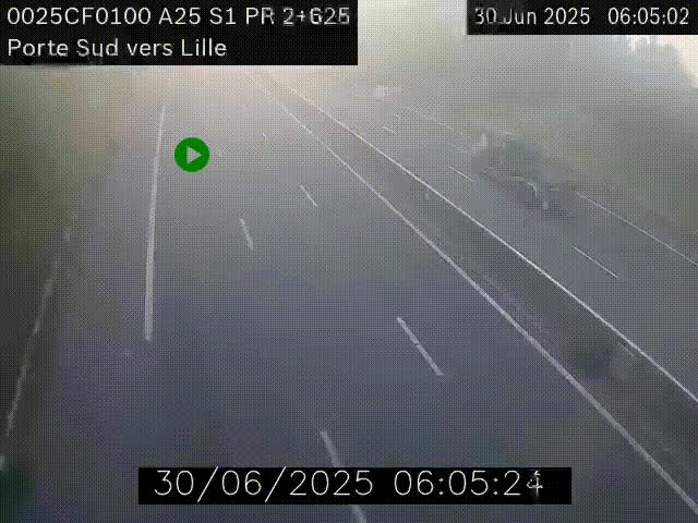<h2>Webcam autoroute A25 sur le périphérique de Lille à hauteur de Lille-Sud et la sortie 3 Faches-Thumesnil. Vue orientée vers Lille-Centre.</h2>