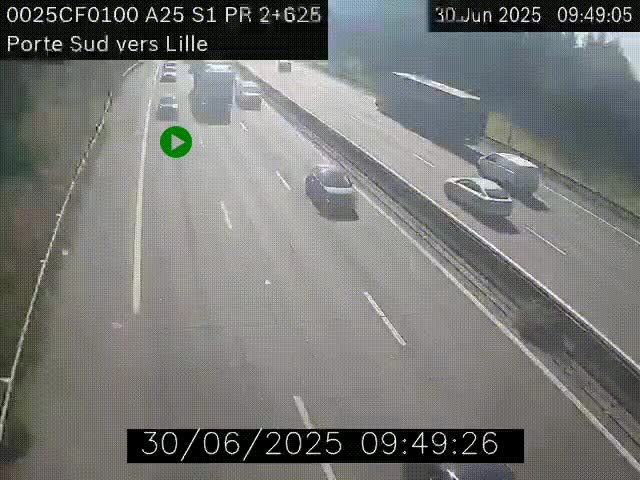 <h2>Webcam autoroute A25 sur le périphérique de Lille à hauteur de Lille-Sud et la sortie 3 Faches-Thumesnil. Vue orientée vers Lille-Centre.</h2>