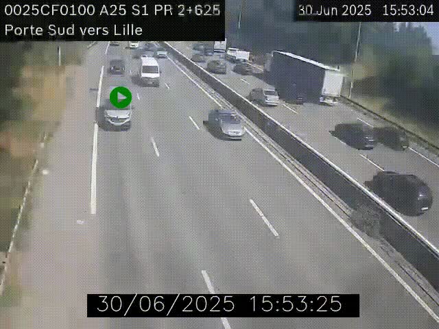 <h2>Webcam autoroute A25 sur le périphérique de Lille à hauteur de Lille-Sud et la sortie 3 Faches-Thumesnil. Vue orientée vers Lille-Centre.</h2>