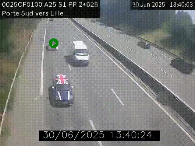 <h2>Webcam autoroute A25 sur le périphérique de Lille à hauteur de Lille-Sud et la sortie 3 Faches-Thumesnil. Vue orientée vers Lille-Centre.</h2>