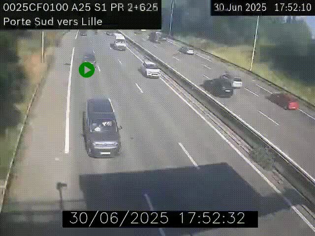 <h2>Webcam autoroute A25 sur le périphérique de Lille à hauteur de Lille-Sud et la sortie 3 Faches-Thumesnil. Vue orientée vers Lille-Centre.</h2>